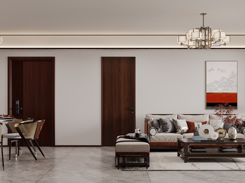  新中式客餐厅3d模型 