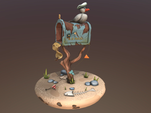  风格化手绘邮箱3d模型 