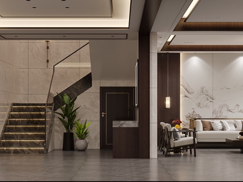  新中式客餐厅3d模型 