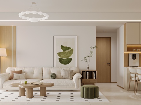  现代奶油风客餐厅3d模型 