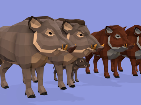  低多边形野猪家族3d模型3d模型 