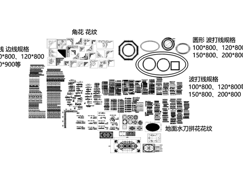 波打线角花花纹腰线边线CAD图块图库cad施工图