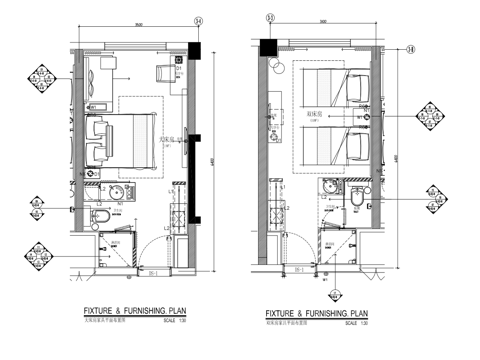 酒店大床房 标间 最新全套施工图设计cad施工图