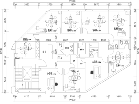 最新棋牌室 茶楼施工图设计cad施工图