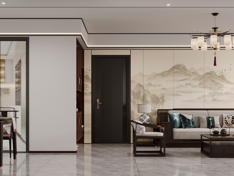  新中式客餐厅3d模型 