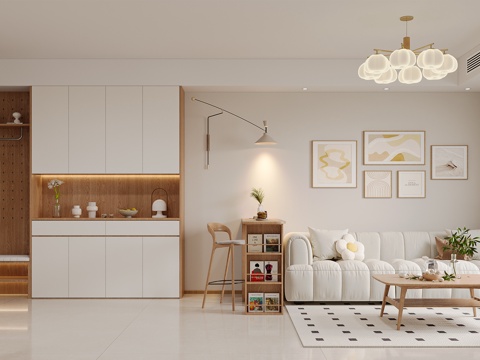  现代奶油客餐厅3d模型 