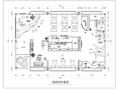 最新猫咖馆平面施工图设计cad施工图