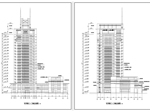 双福大厦写字楼办公建筑CAD施工图集cad施工图