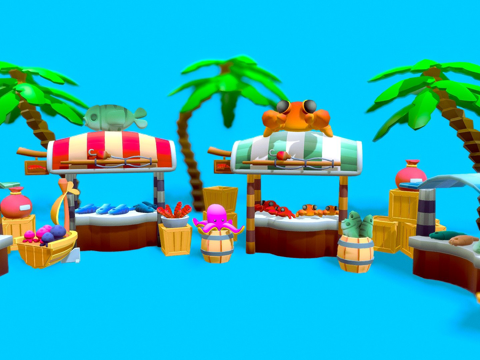  风格化鱼市场3d模型 