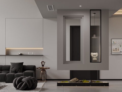  现代黑白灰客餐厅3d模型 