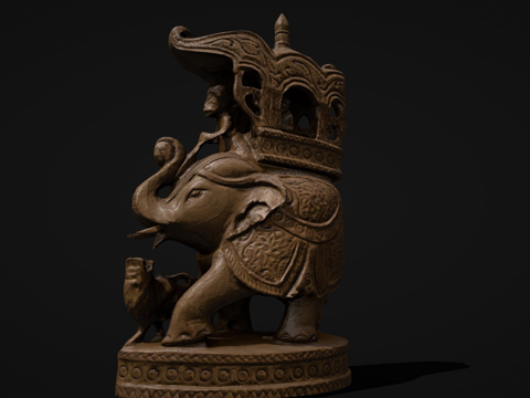  木质大象扫描游戏就绪资产3d模型 