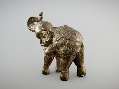 金色大象小雕像3d模型 