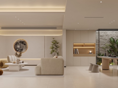  奶油风地下室3d模型 