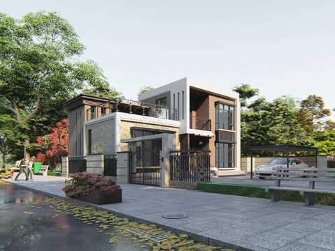  别墅建筑自建房 最新全套施工图 效果图设计cad施工图 