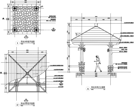 东南亚风四角木亭景观CAD施工图cad施工图