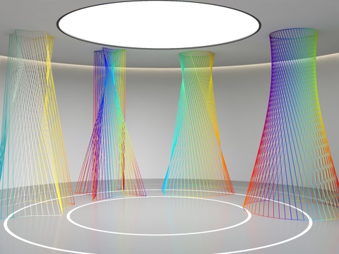  艺术彩虹装置 抽象彩虹雕塑 七彩线性艺术装置 幻彩装置 渐变3d模型 