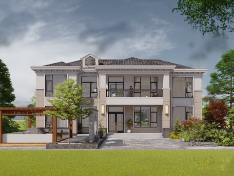  别墅建筑自建房 最新全套施工图 效果图设计cad施工图 