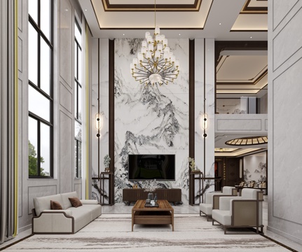  新中式挑空别墅玄关3d模型 