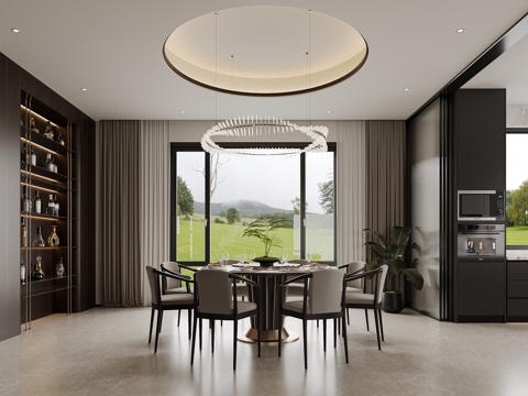  意式轻奢餐厅厨房3d模型 