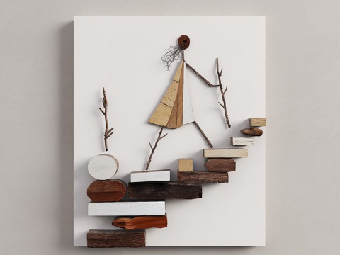 墙面装饰 树枝挂件 枯枝墙面装饰 艺术墙面挂件 抽象人物装饰su模型