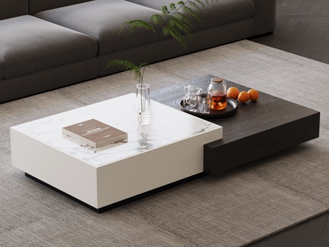  现代意式茶几 大理石茶几su模型 