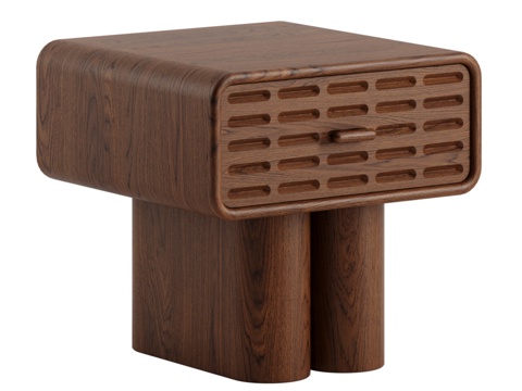  现代原木床头柜3d模型 