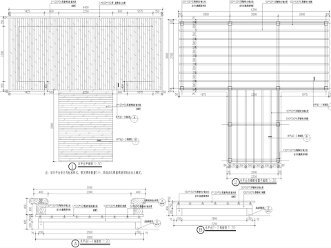 木平台 钢结构平台 景观木坐凳座凳 观景台cad施工图