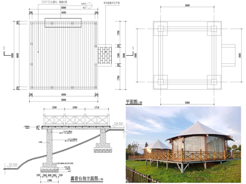 塑木平台 观景台 露营台 木栏杆cad施工图