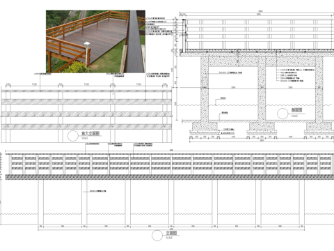 木平台 出挑悬挑平台立面 观景台 亲水台 木栏杆cad施工图
