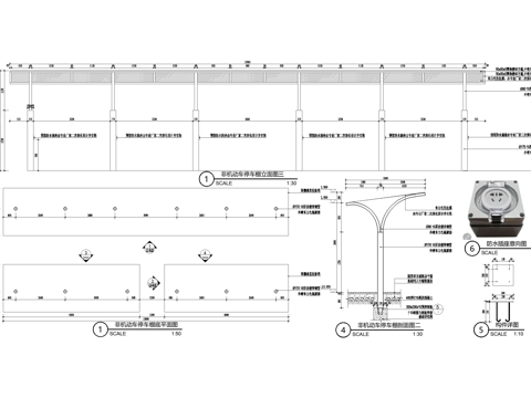 非机动车棚 张拉膜 遮阳棚 钢结构雨棚cad施工图