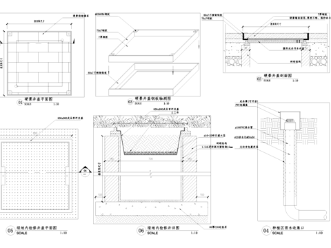 井盖节点 钢板井盖 草坪井盖 绿地内检修井 雨水收集口cad施工图
