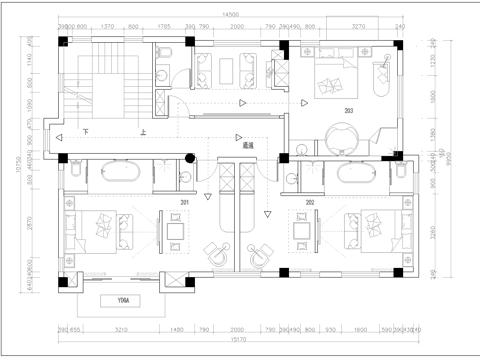 休闲娱乐民宿 最新平面施工图设计cad施工图