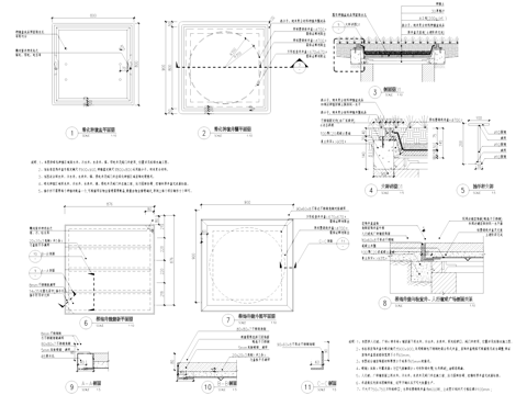 井盖节点 装饰井检查井盖板 绿化种植盆 绿化种植井圈 抽手杆cad施工图