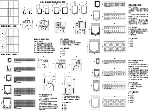 线性排水沟 缝隙式检修口 盖板 排水系统图块图库cad施工图