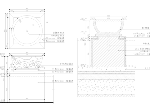 水中荷花缸水钵水景雕塑景观小品CAD施工图cad施工图