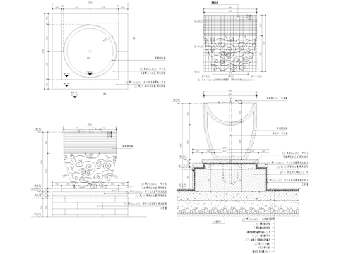 水缸水钵喷泉涌泉水景雕塑景观小品CAD施工图cad施工图