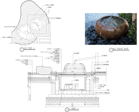 日式禅意 蹲踞 惊鹿 石钵水钵 跌水 景观小品 CAD施工图cad施工图