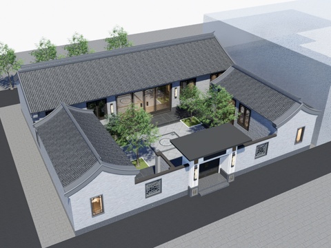 四合院自建房外观 最新全套施工图设计cad施工图