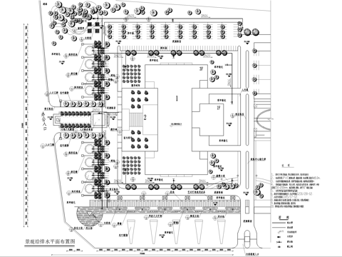 景观给排水平面图 办公楼景观喷泉cad施工图