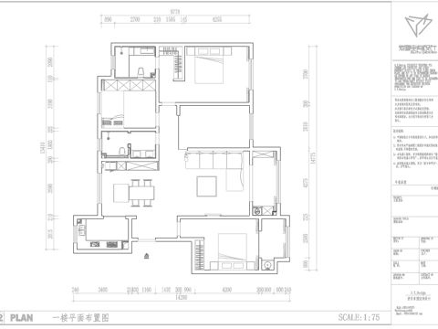 四室一厅样板间 最新全套施工图设计cad施工图