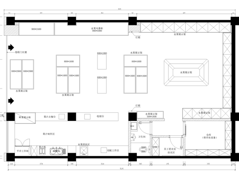 水果店 平面图 专卖店 果切果汁cad施工图