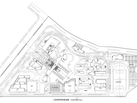 校园景观 大学技工学院学校 校区规划总平面图cad施工图