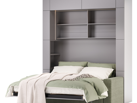  现代简约沙发床 沙发床 简约床 抱枕  床垫 枕头 被子3d模型 