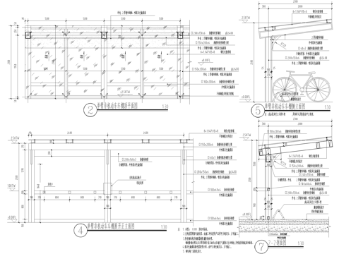 单臂非机动车棚 玻璃雨棚 钢结构雨棚 遮阳棚cad施工图