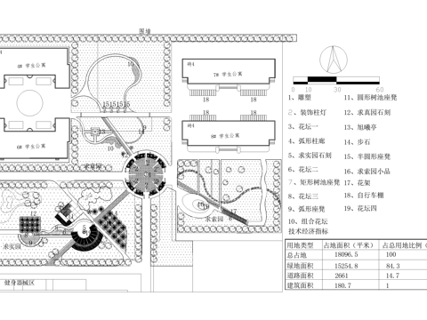 校园景观 学校绿地平面图cad施工图