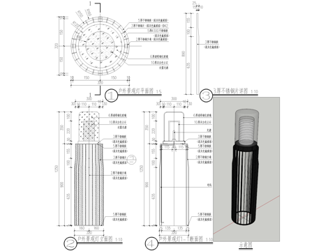 庭院灯柱 户外景观灯具cad施工图