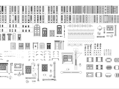中式门窗屏风雕花隔断装饰图块CAD施工图集cad施工图