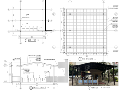 雨棚 钢结构雨棚 入口廊架顶棚 遮阳棚cad施工图