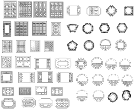中式纹样木格窗窗花图块图库CAD施工图cad施工图