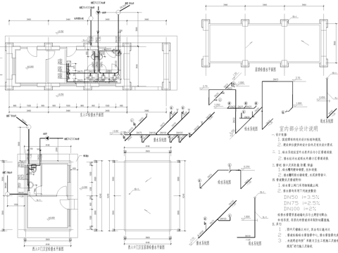 建筑给排水 门卫室厕所卫生间 给排水雨水系统图cad施工图